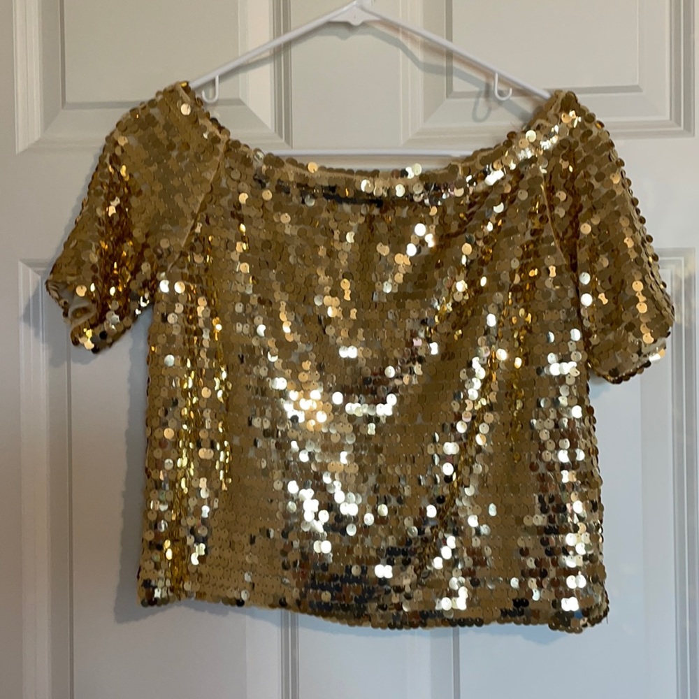 Gold sequin crop top